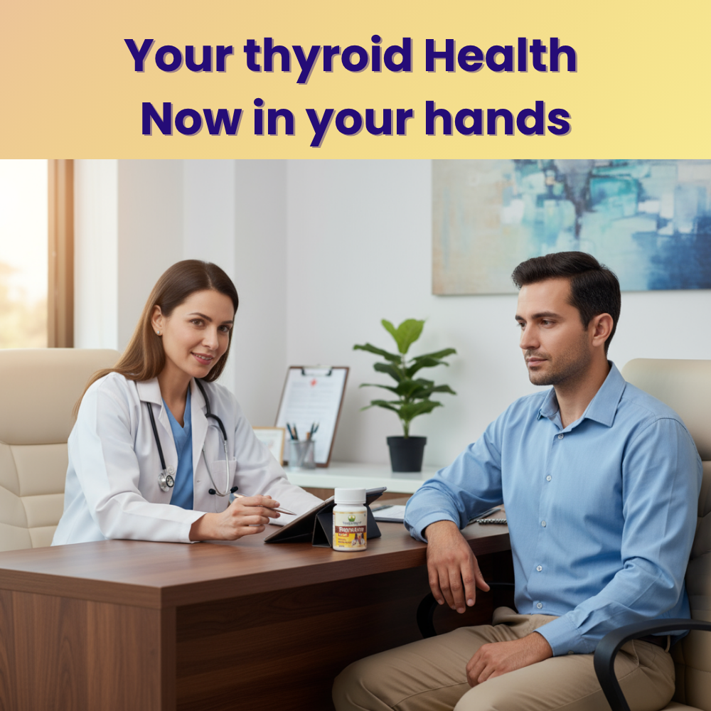 Doctor and patient discussing thyroid health in a clinic setting.